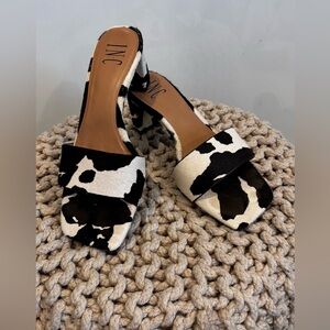 INC International Concepts Black & White Cow-Print Slide Mules